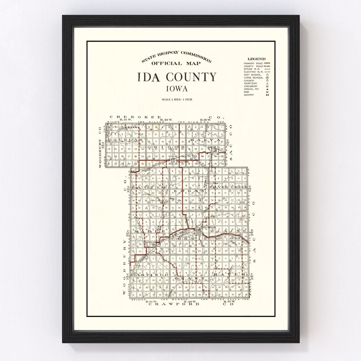 Vintage map of Ida County, Iowa, 1920