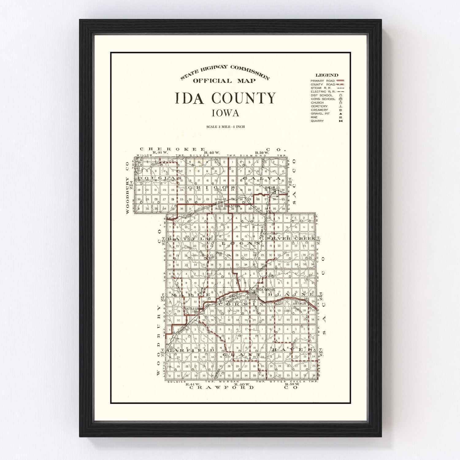 Vintage map of Ida County, Iowa, 1920