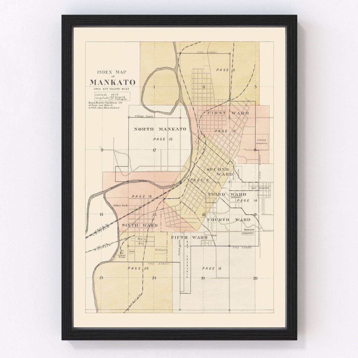Vintage map of Mankato, Minnesota, 1921