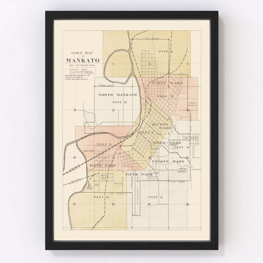 Vintage map of Mankato, Minnesota, 1921