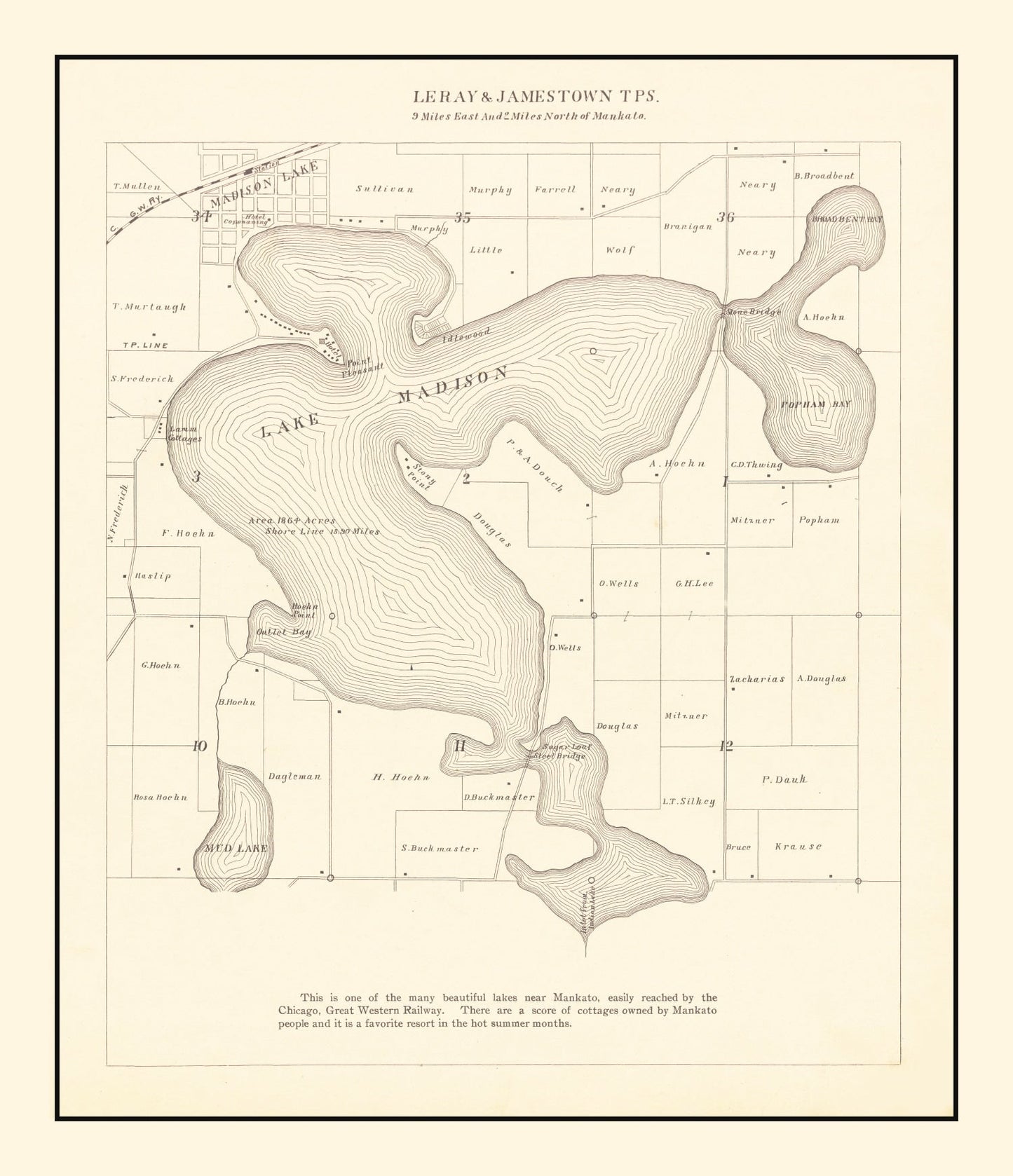 Vintage Lake Madison, Minnesota Map, 1921