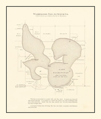 Vintage Lake Washington, Minnesota Map, 1921