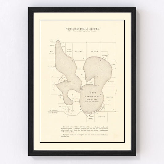Vintage lake survey map of Lake Washington, Minnesota, 1921
