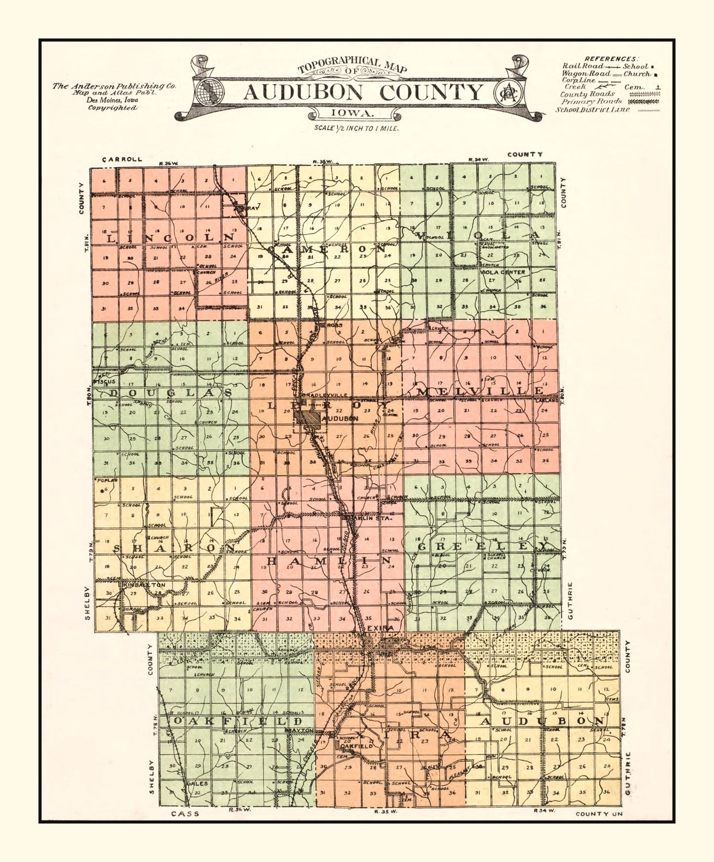 Vintage Map of Audubon County, Iowa, 1921