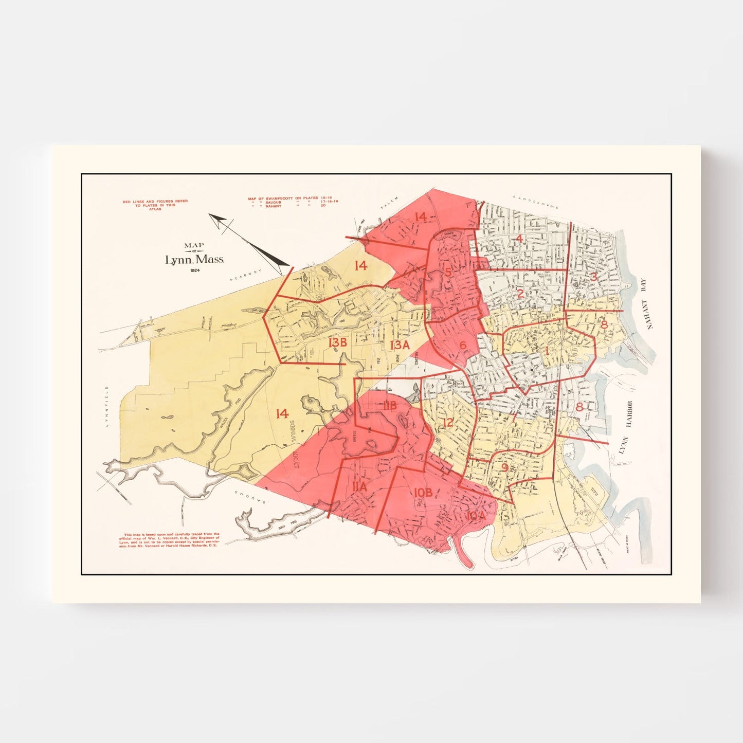 Vintage Map of Lynn, Massachusetts, 1924