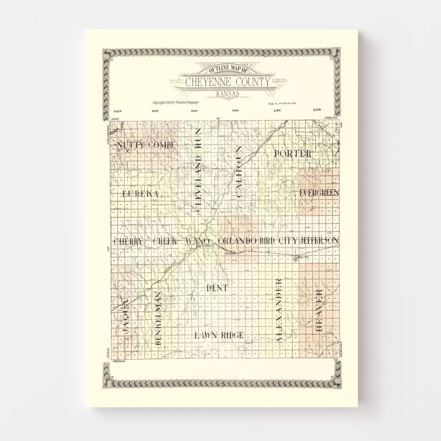 Vintage Map of Cheyenne County, Kansas, 1928