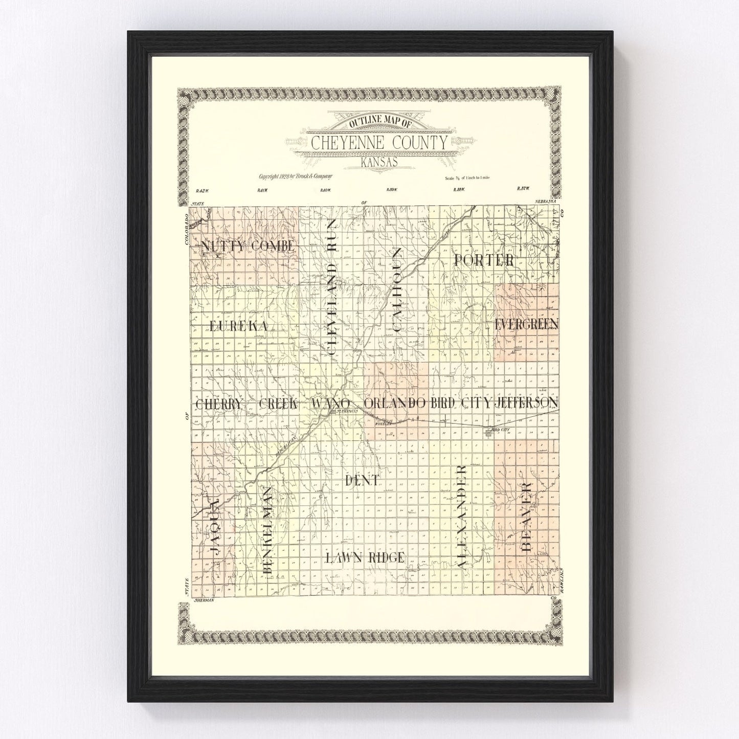 Vintage map of Cheyenne County, Kansas, 1928, digitally restored
