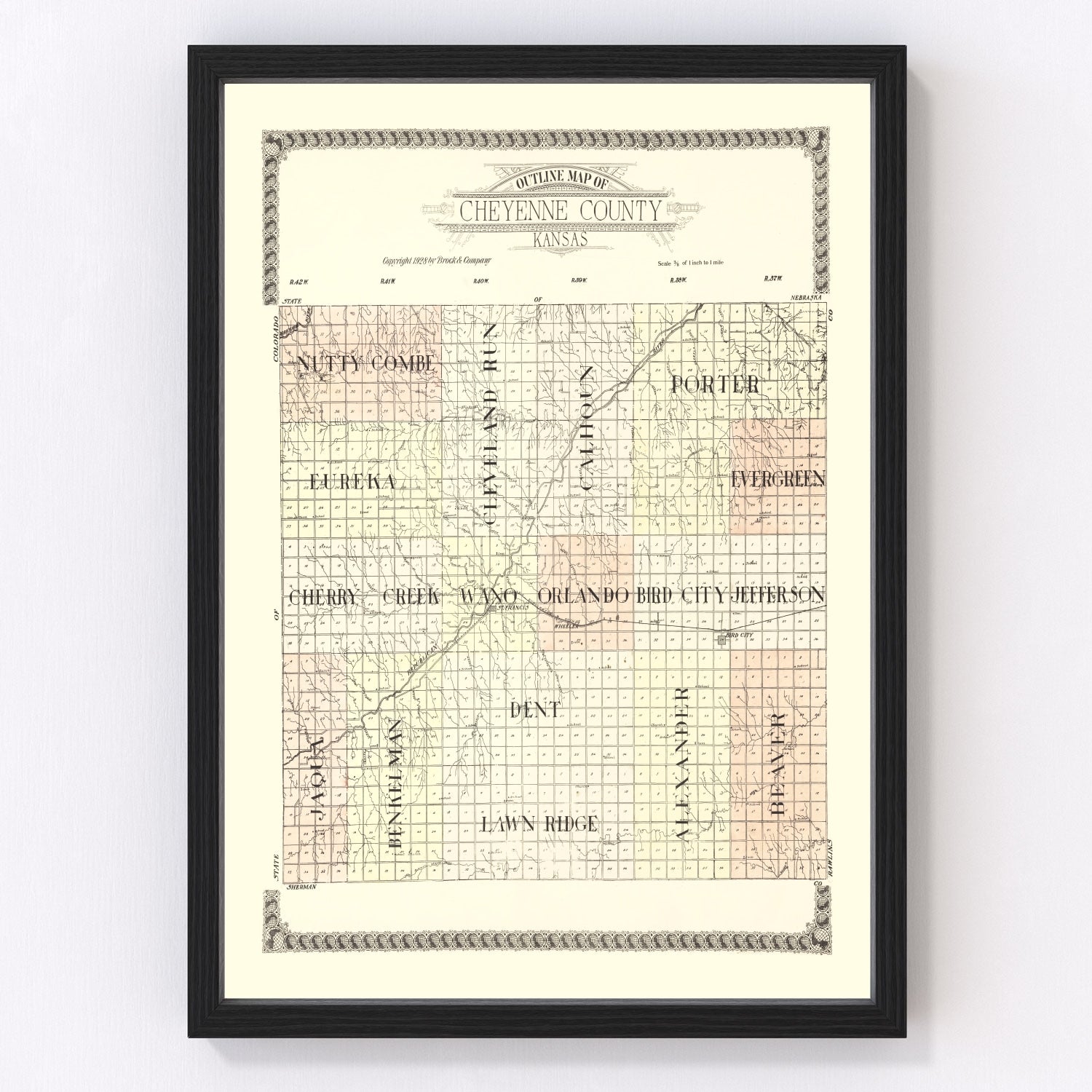 Vintage map of Cheyenne County, Kansas, 1928, digitally restored