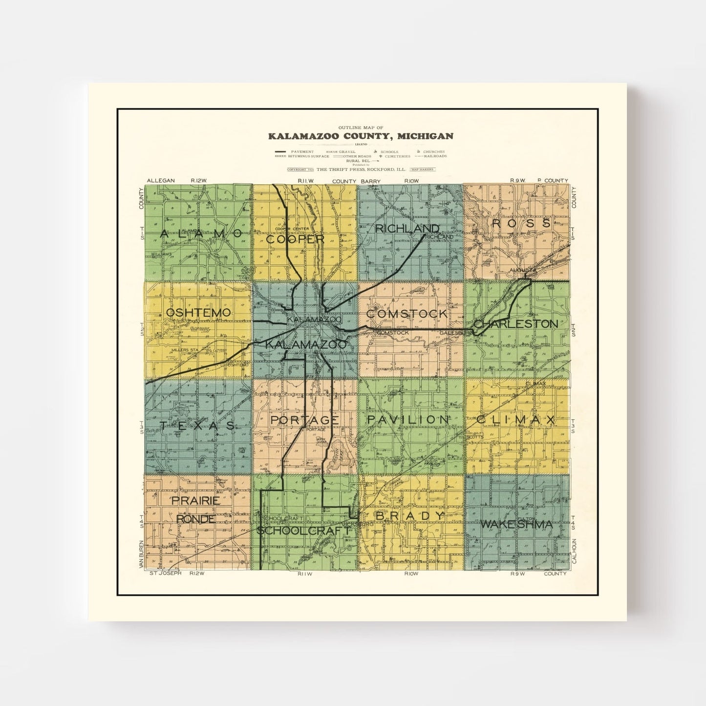 Vintage Map of Kalamazoo County, Michigan, 1928