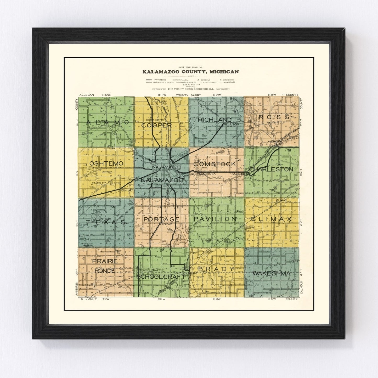 Vintage map of Kalamazoo County, Michigan, 1928