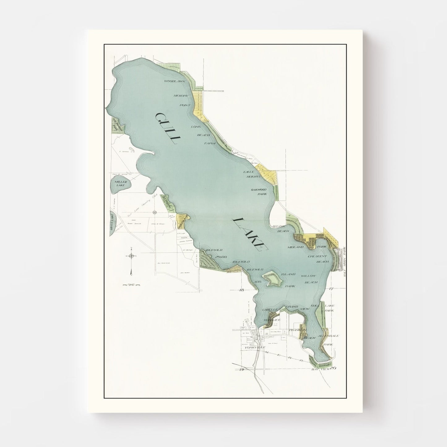 Vintage Gull Lake, Michigan Map, 1928