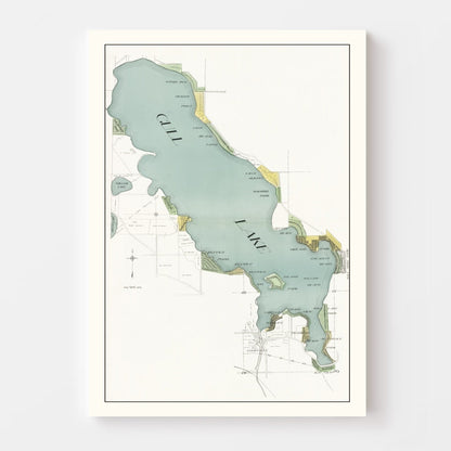 Vintage Gull Lake, Michigan Map, 1928