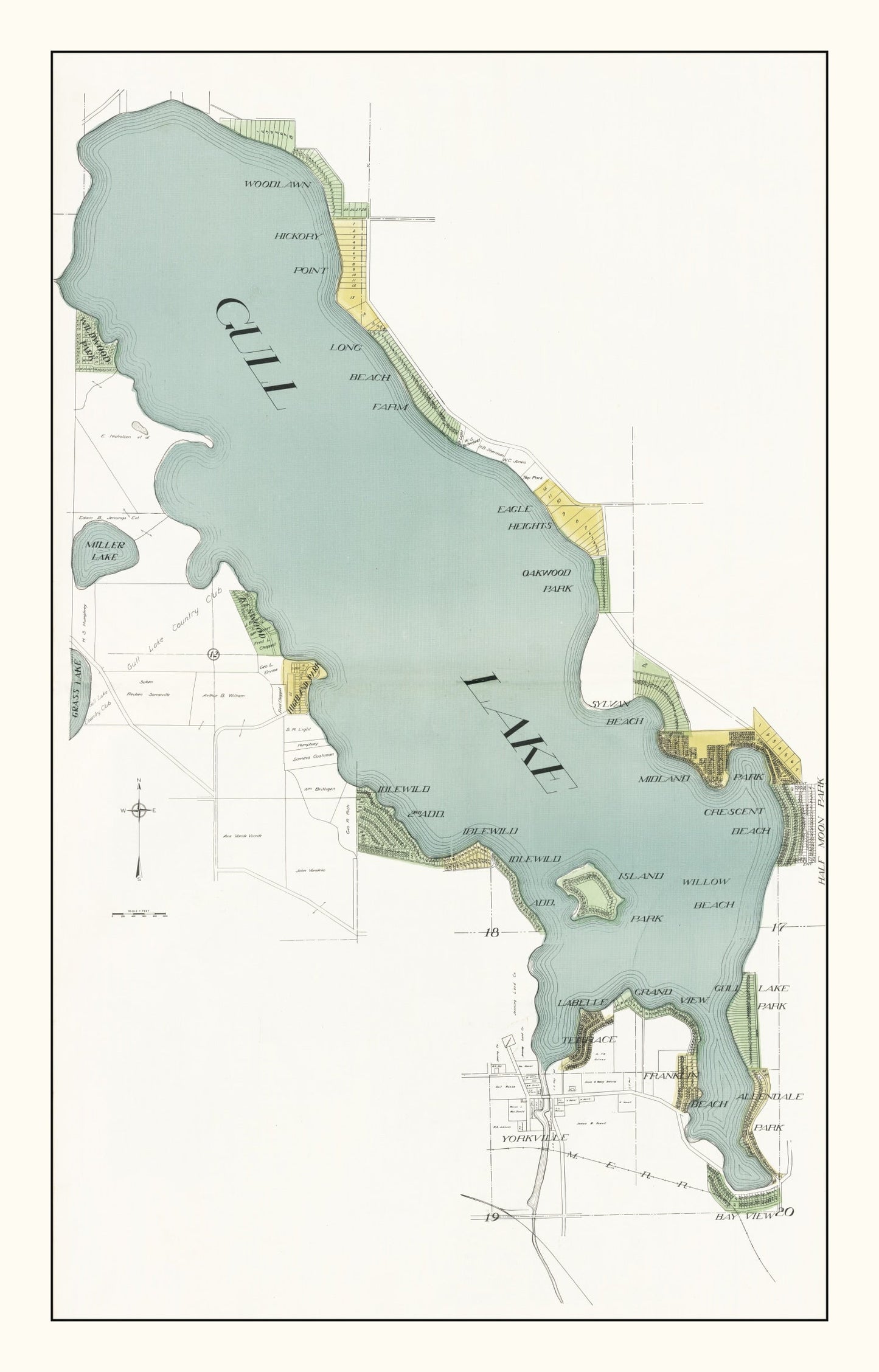 Vintage Gull Lake, Michigan Map, 1928