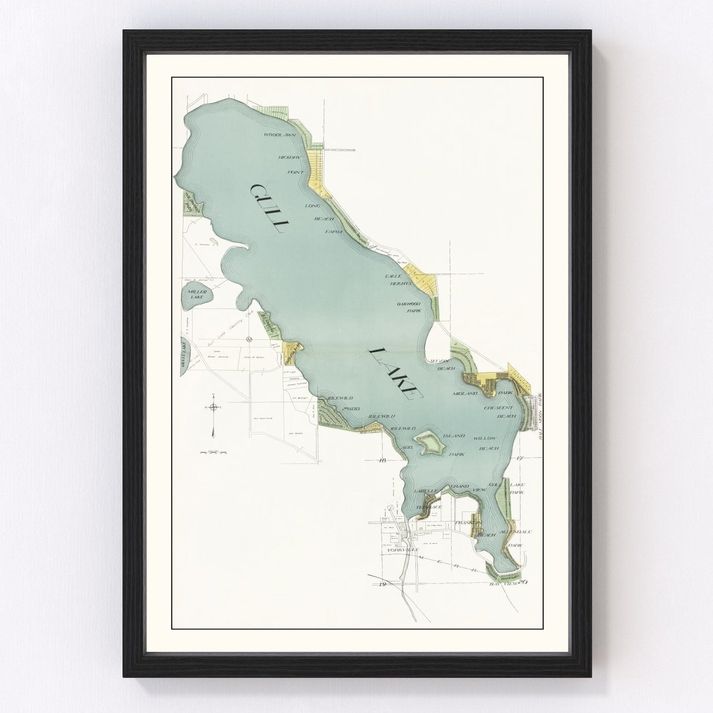 Vintage lake survey map of Gull Lake, Michigan, 1928