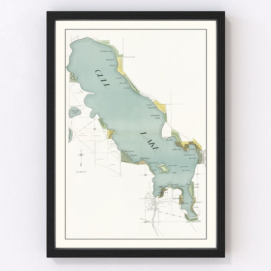 Vintage lake survey map of Gull Lake, Michigan, 1928
