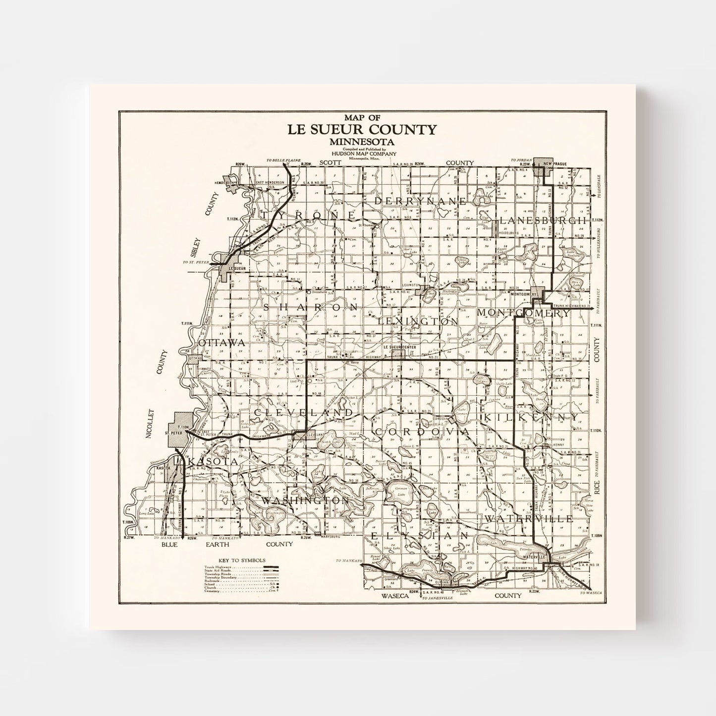 Vintage Map of Le Sueur County, Minnesota, 1928