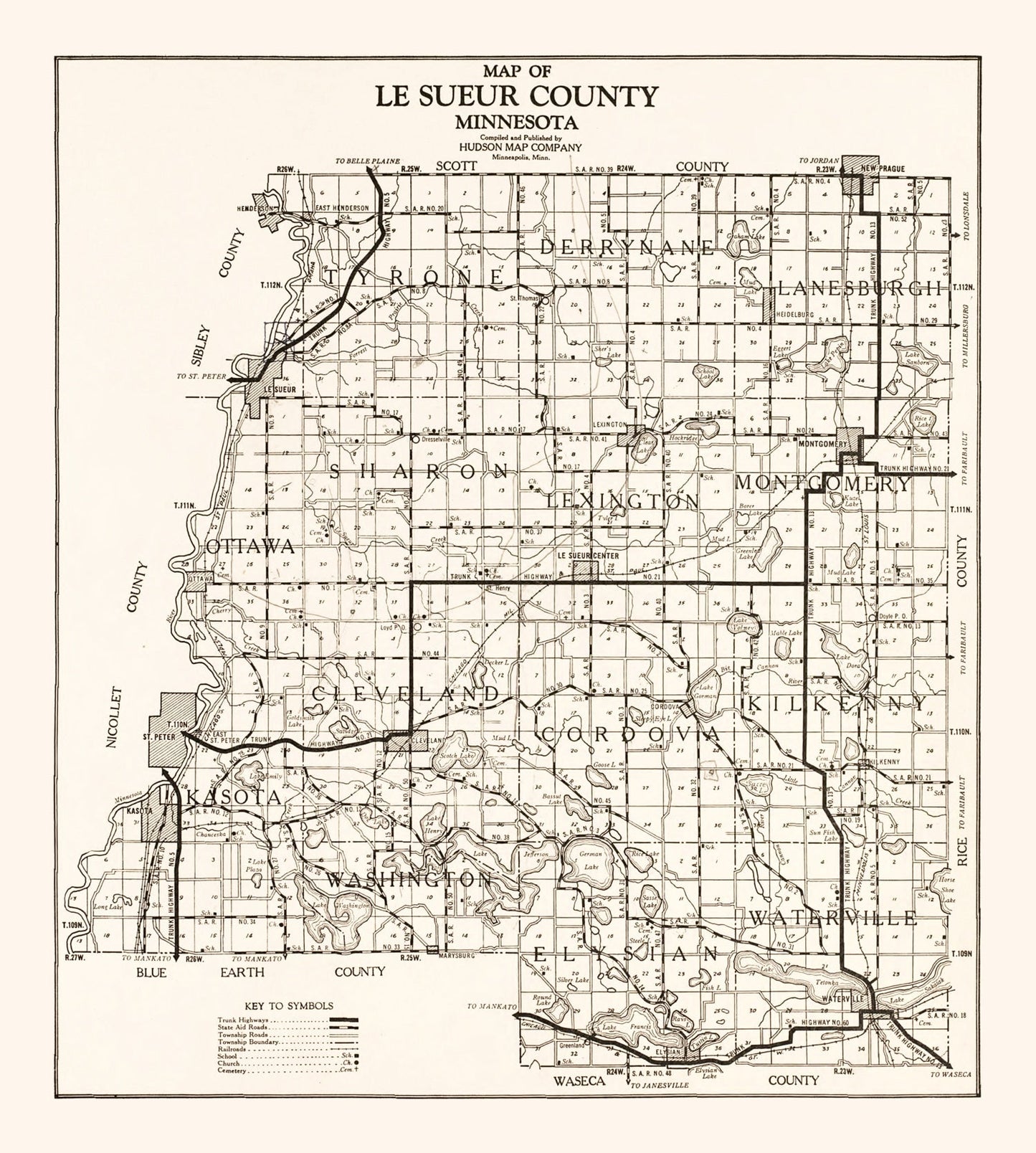 Vintage Map of Le Sueur County, Minnesota, 1928