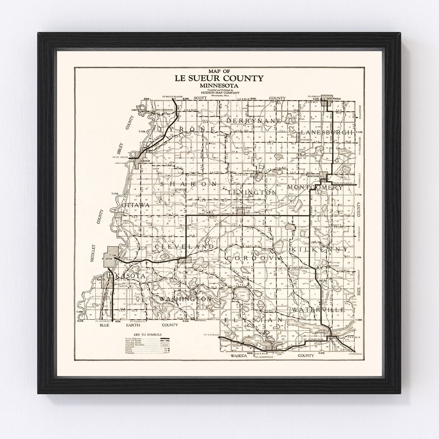 Vintage map of Le Sueur County, Minnesota, 1928