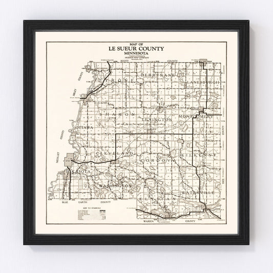 Vintage map of Le Sueur County, Minnesota, 1928
