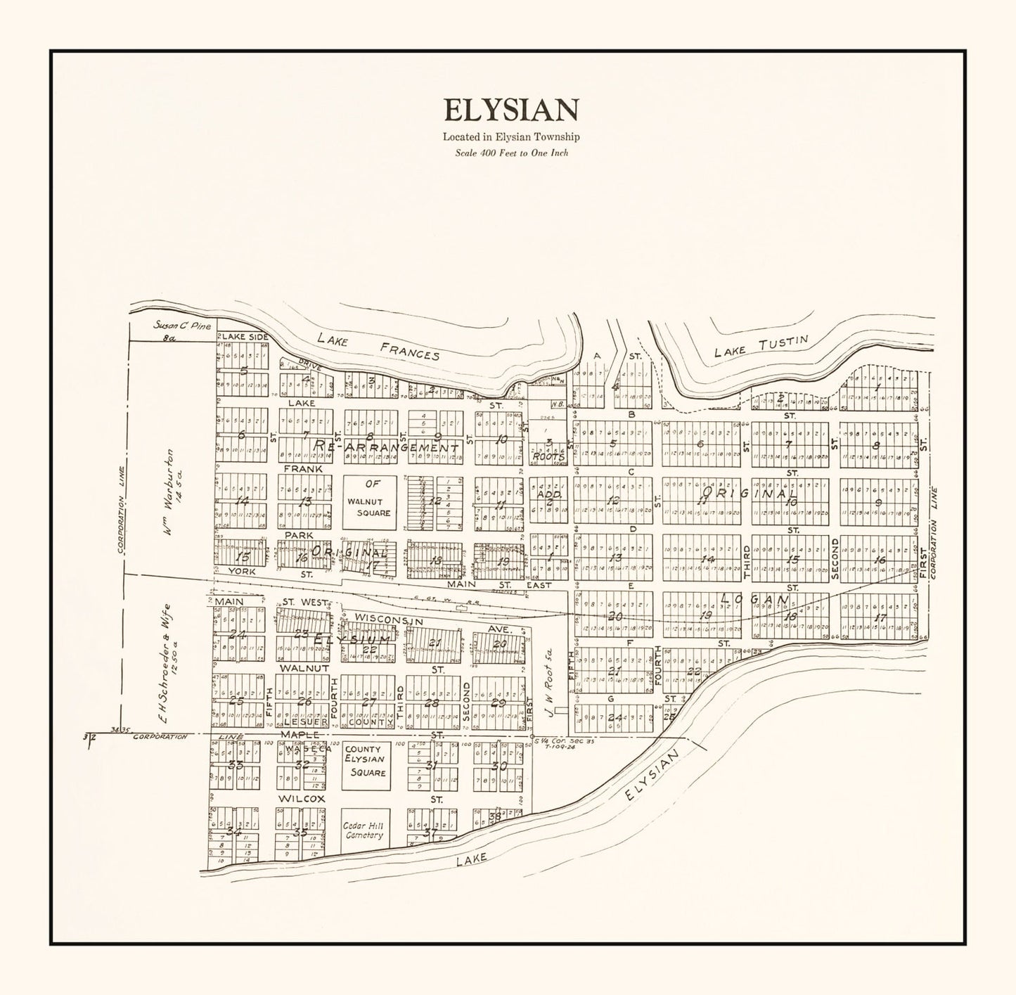 Vintage Map of Elysian, Minnesota, 1928