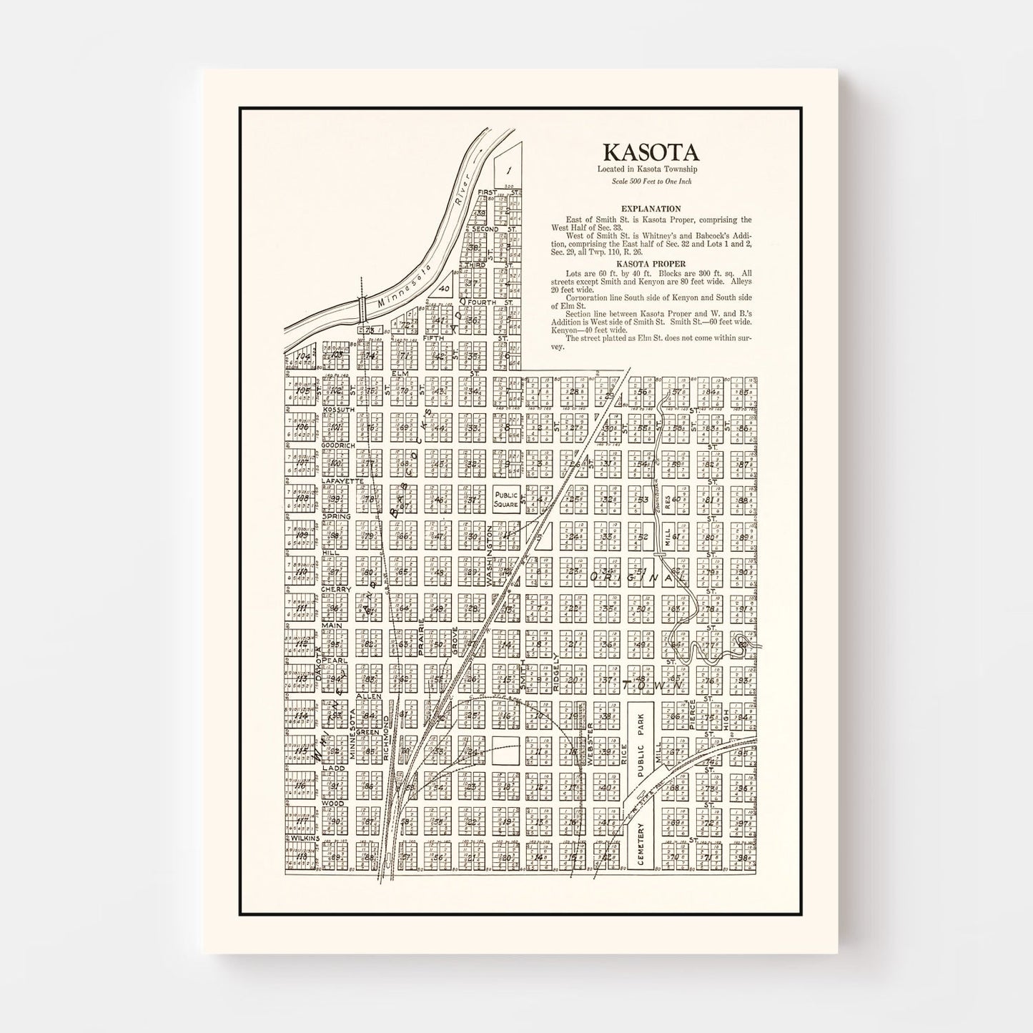 Vintage Map of Kasota, Minnesota, 1928