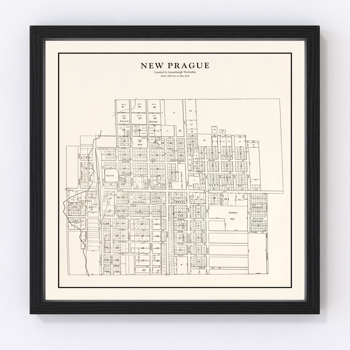 Vintage map of New Prague, Le Sueur County, Minnesota, 1928