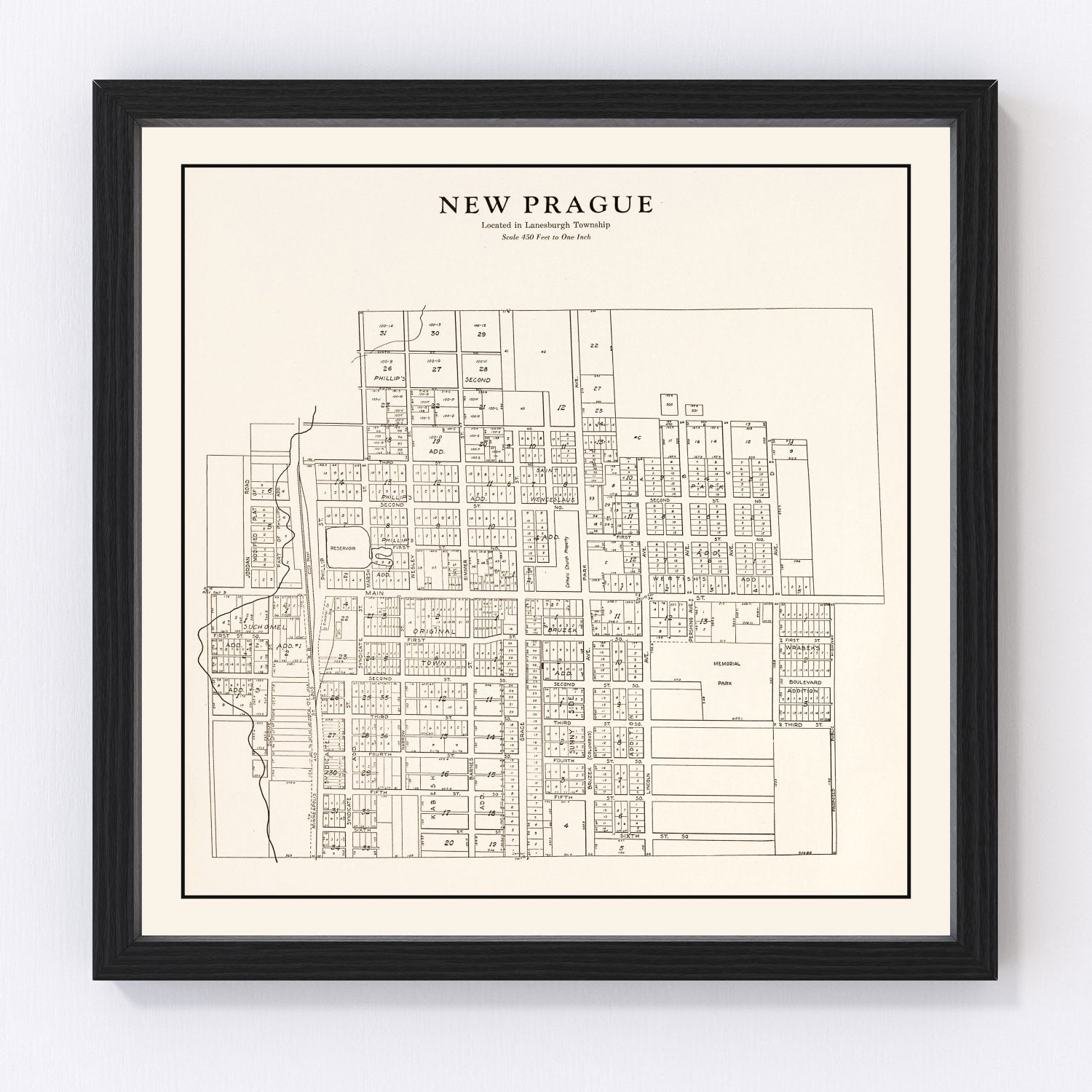 Vintage map of New Prague, Le Sueur County, Minnesota, 1928