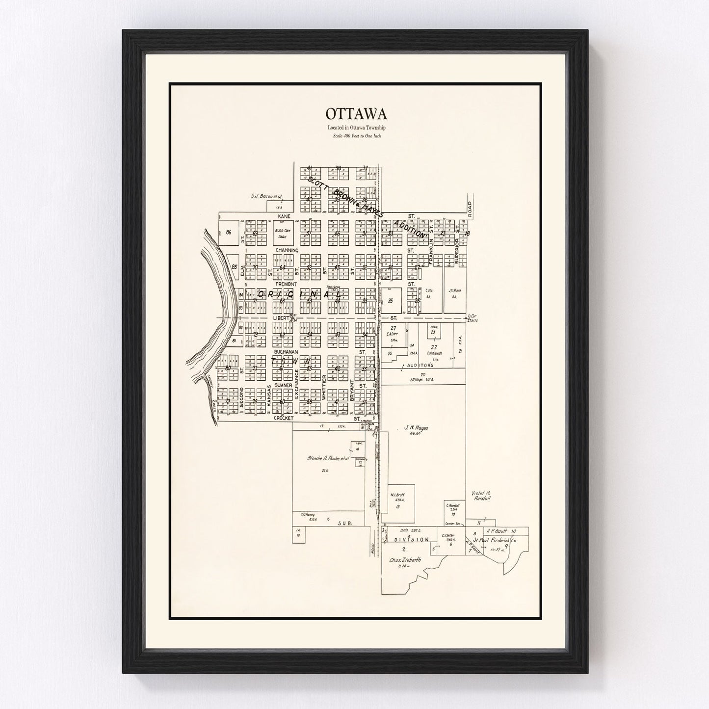 Vintage map of Ottawa, Minnesota, 1928