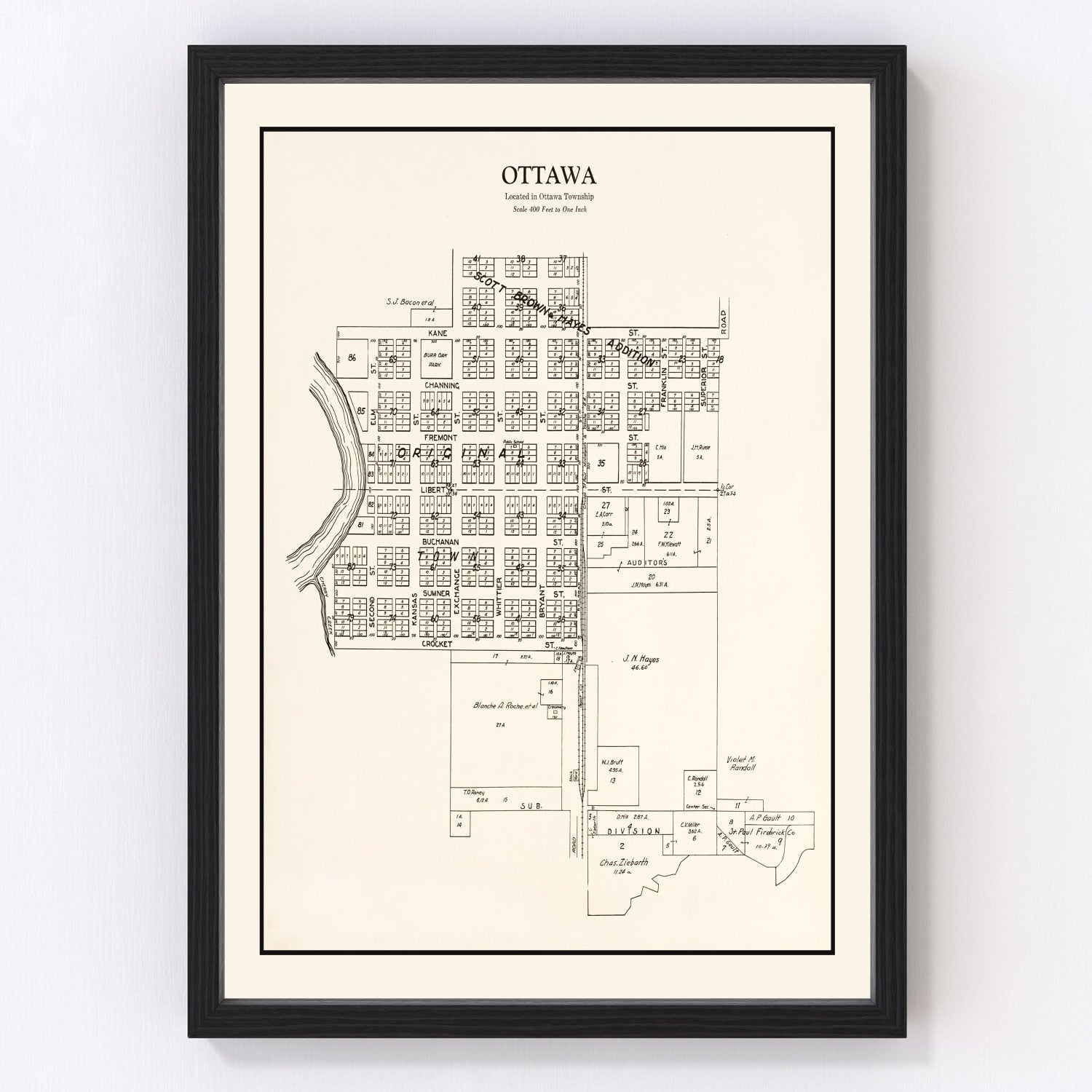 Vintage map of Ottawa, Minnesota, 1928