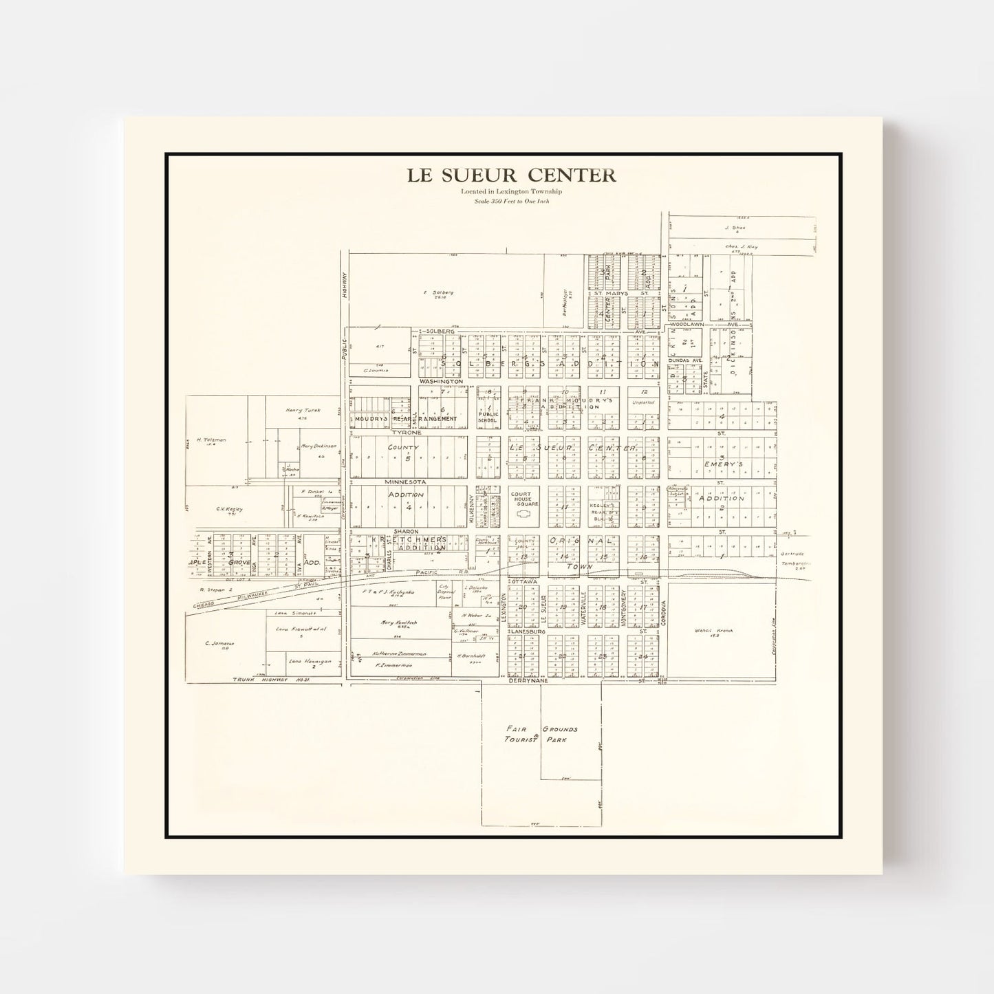 Vintage Map of Le Sueur Center, Minnesota, 1928