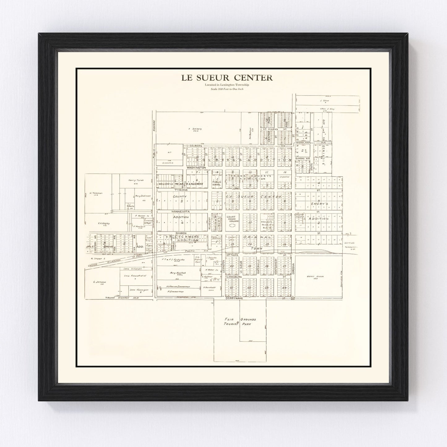 Vintage map of Le Sueur Center, Minnesota, 1928