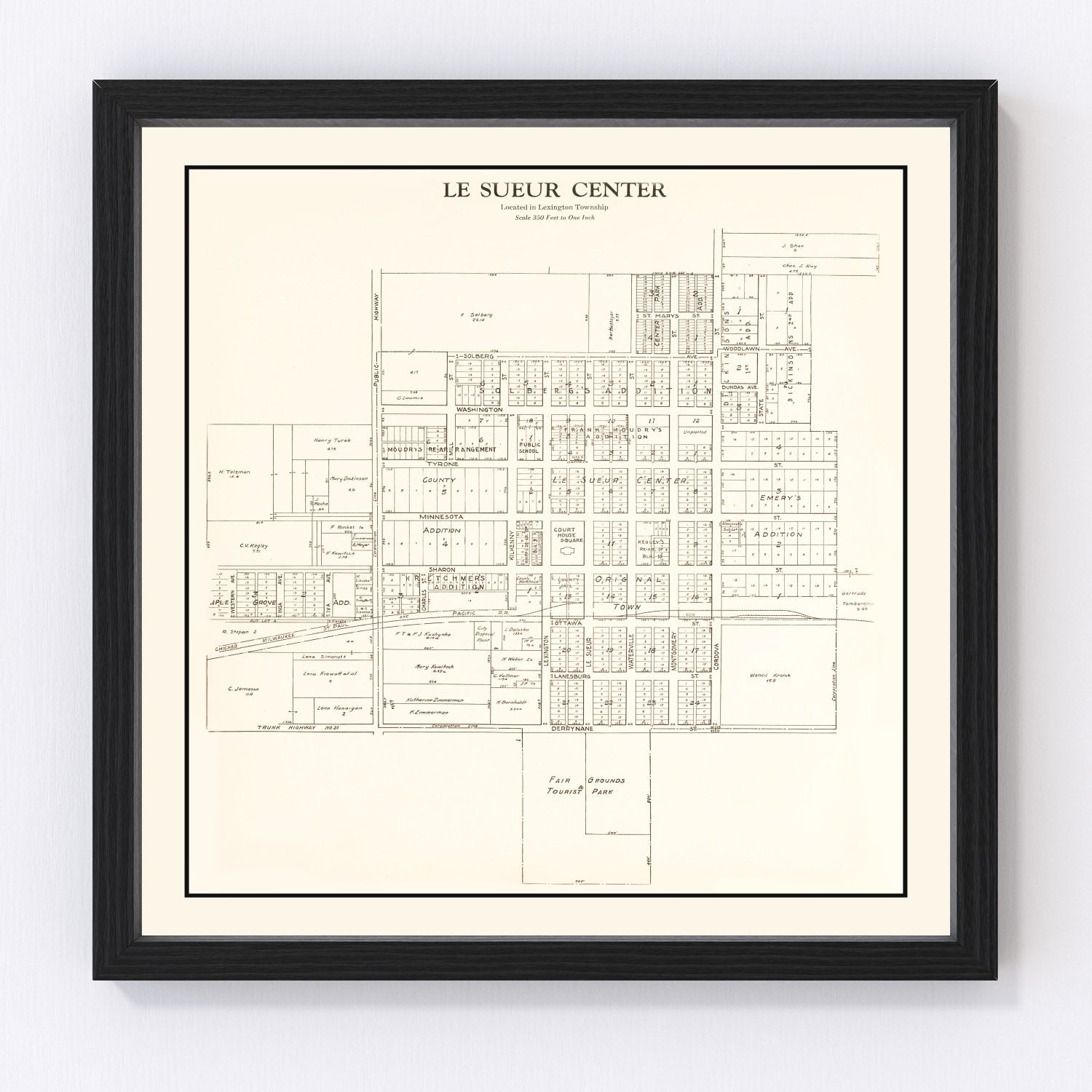 Vintage map of Le Sueur Center, Minnesota, 1928