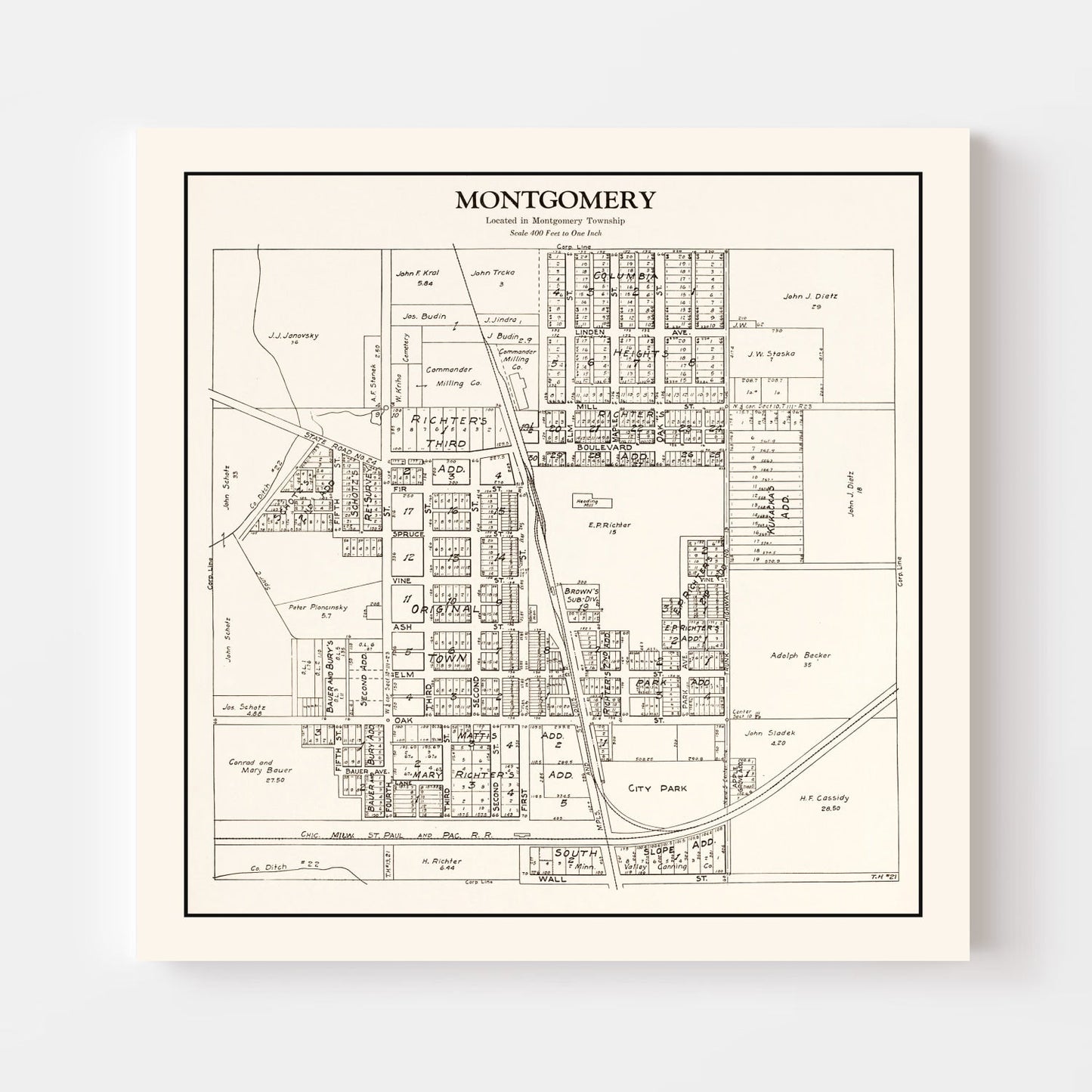 Vintage Map of Montgomery, Minnesota, 1928