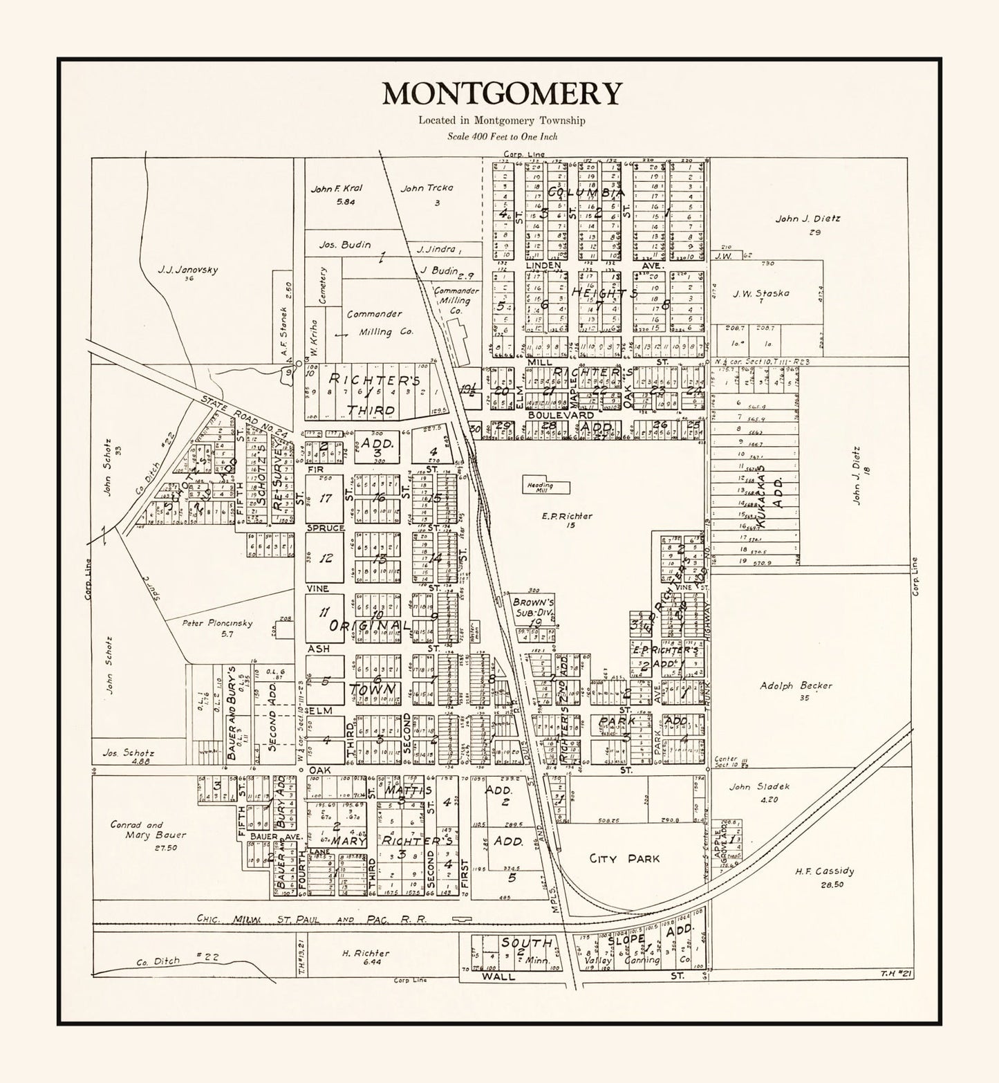 Vintage Map of Montgomery, Minnesota, 1928