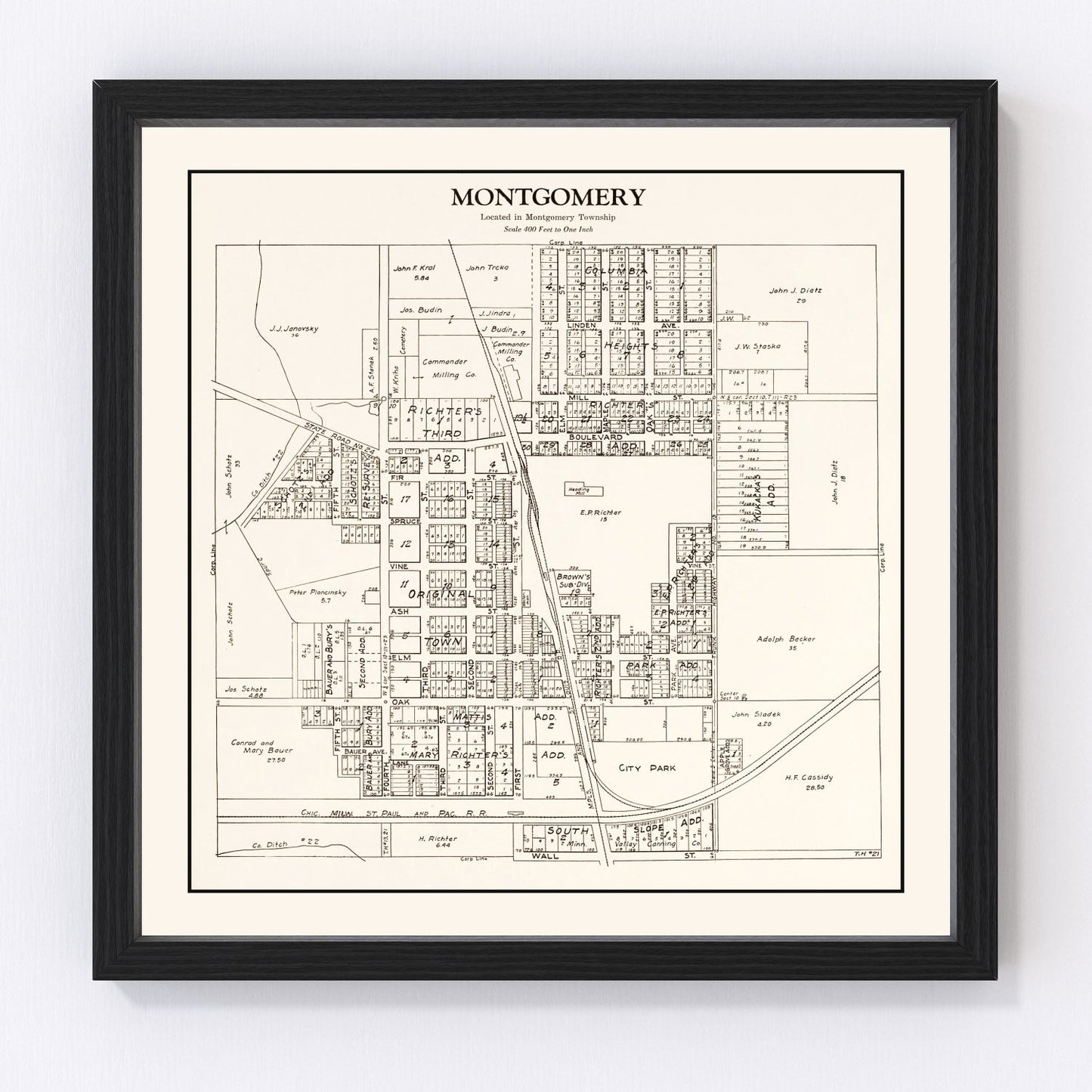 Vintage map of Montgomery, Le Sueur County, Minnesota, 1928