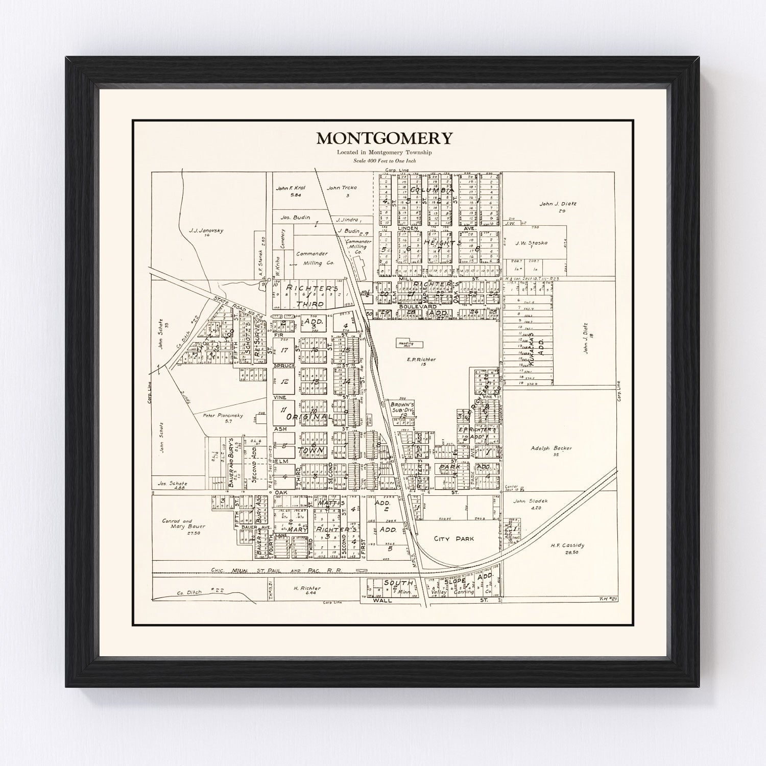 Vintage map of Montgomery, Le Sueur County, Minnesota, 1928