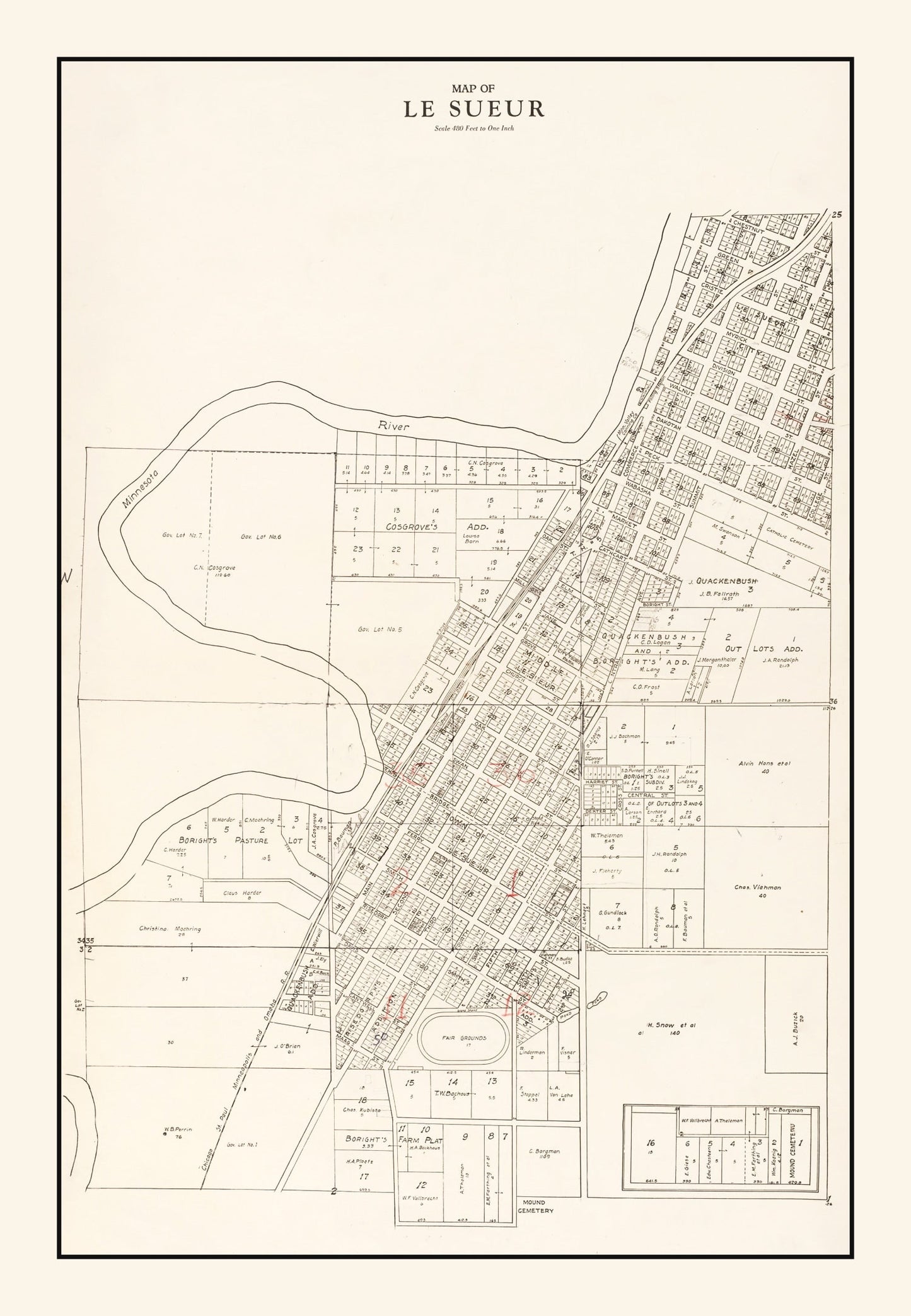 Vintage Map of Le Sueur, Minnesota, 1928