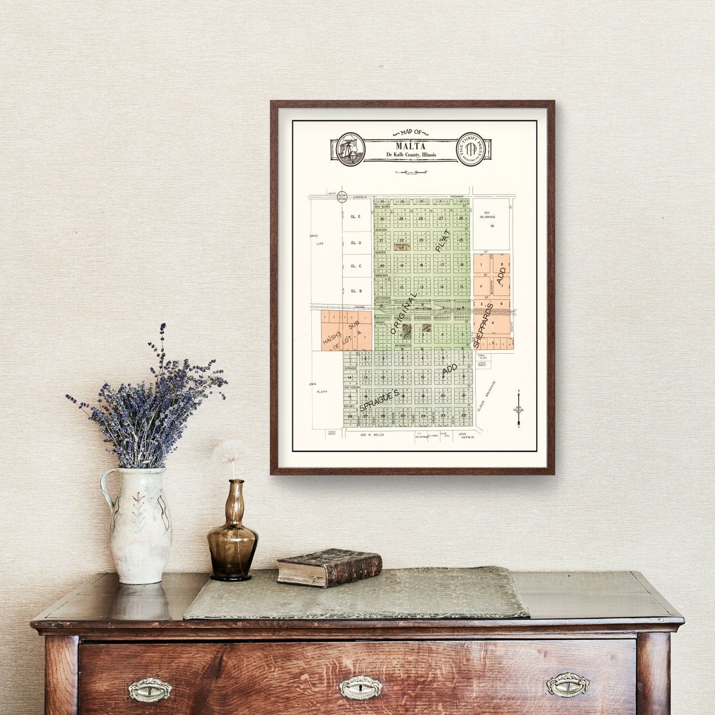 Vintage Map of Malta, Illinois, 1929