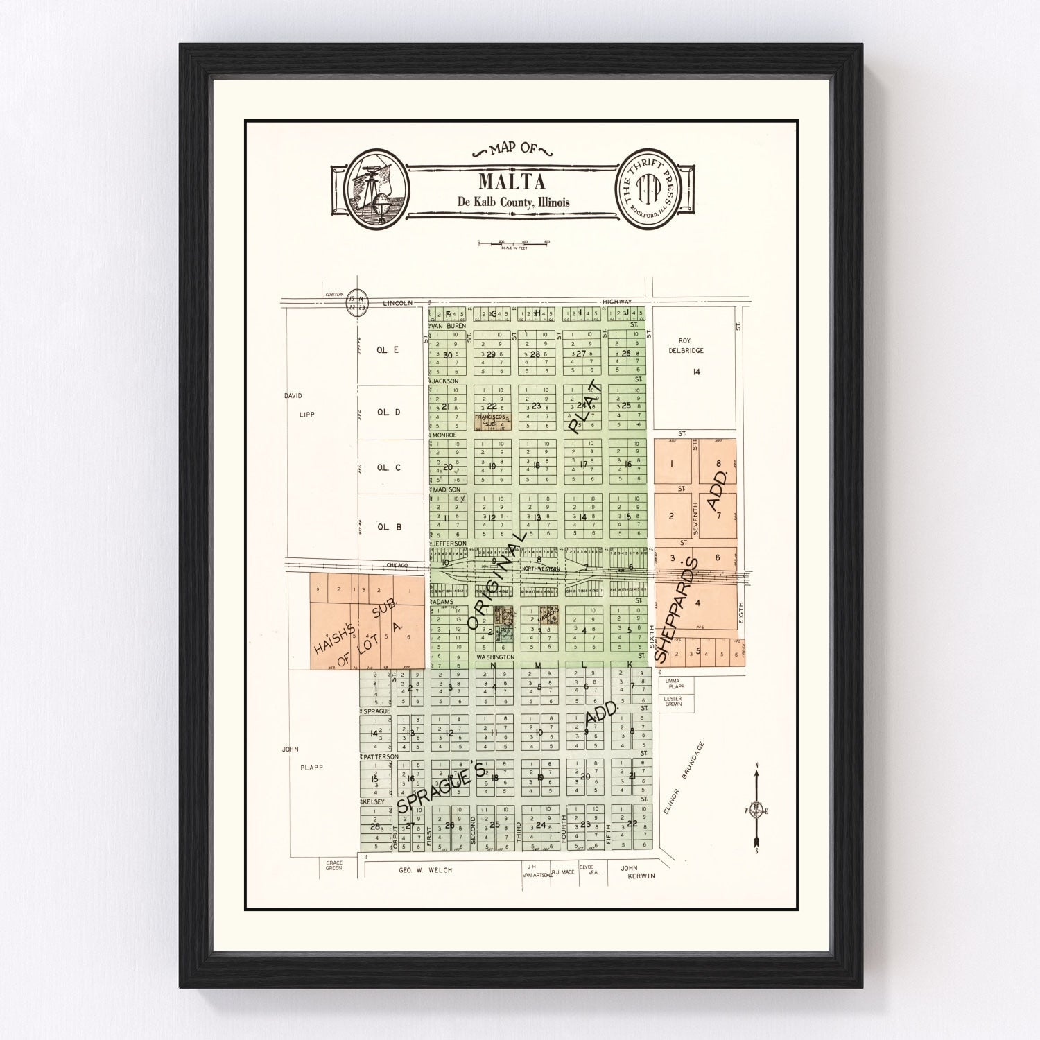 Vintage map of Malta, Illinois, 1929