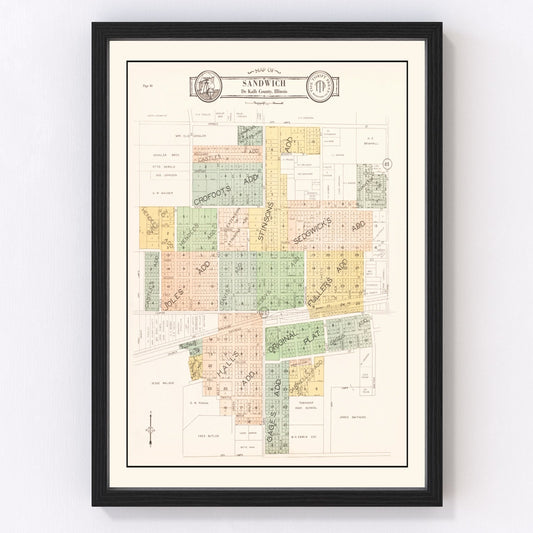vintage map of Sandwich, Illinois, 1929