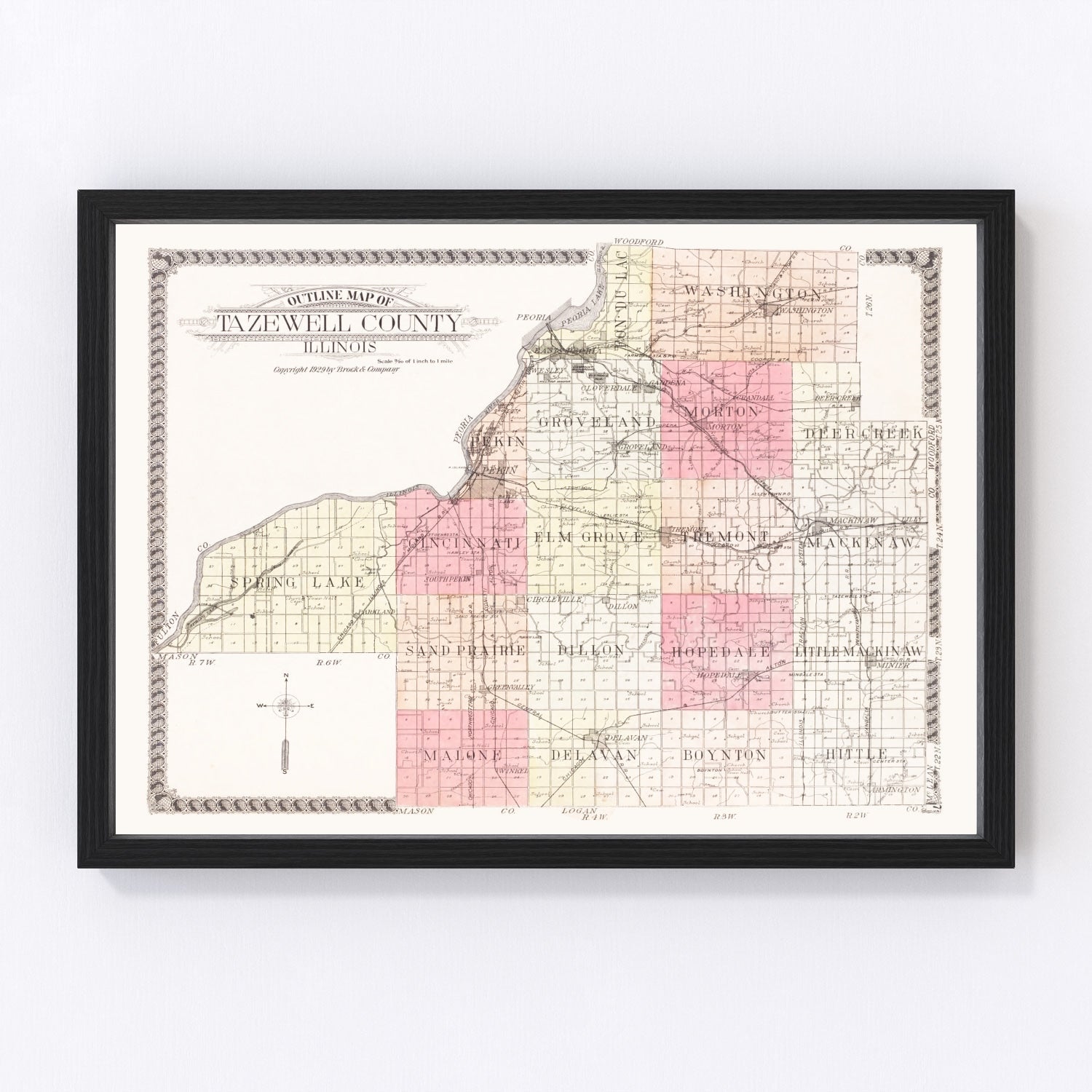 vintage map of Tazewell County, Illinois, 1929