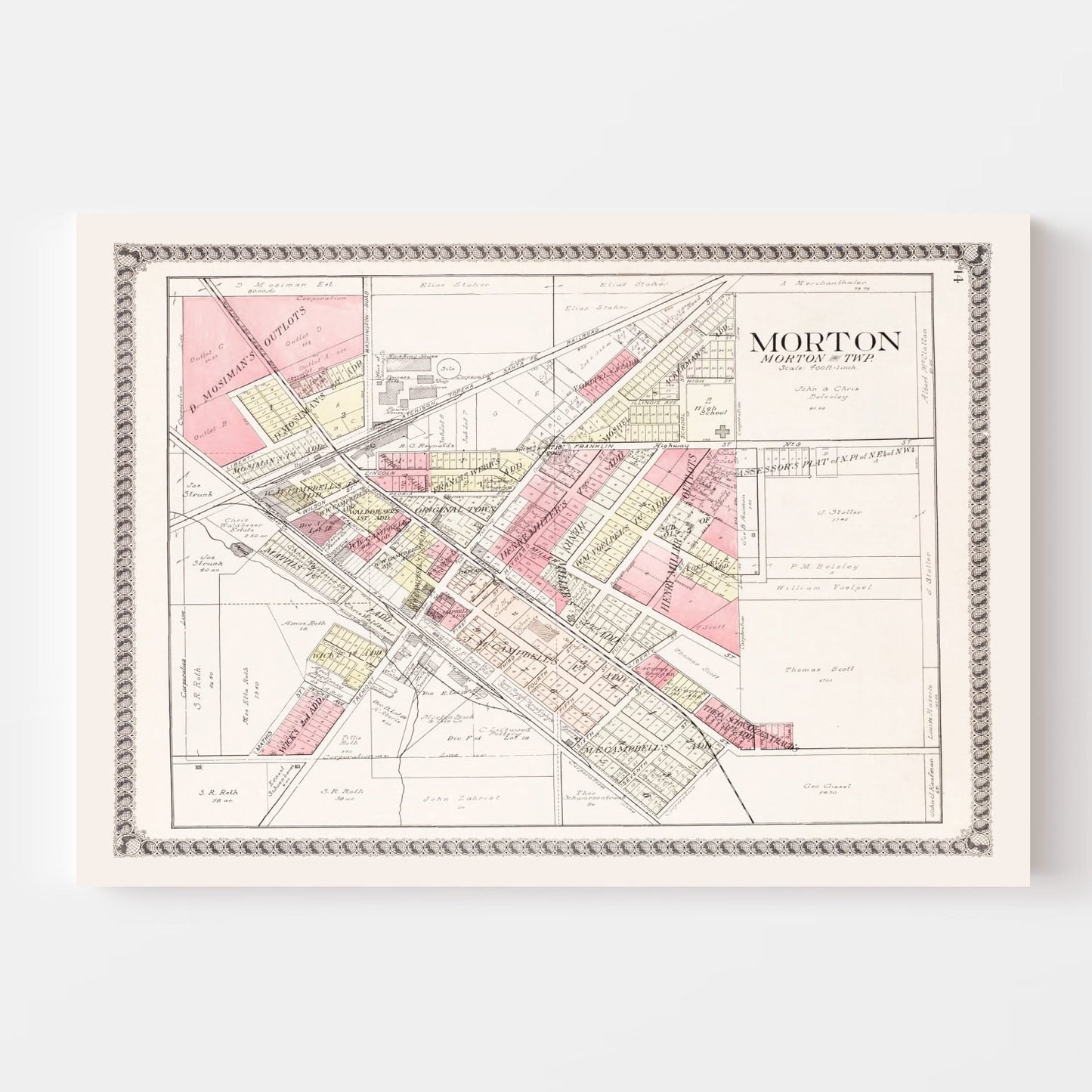 Vintage Map of Morton, Illinois, 1929