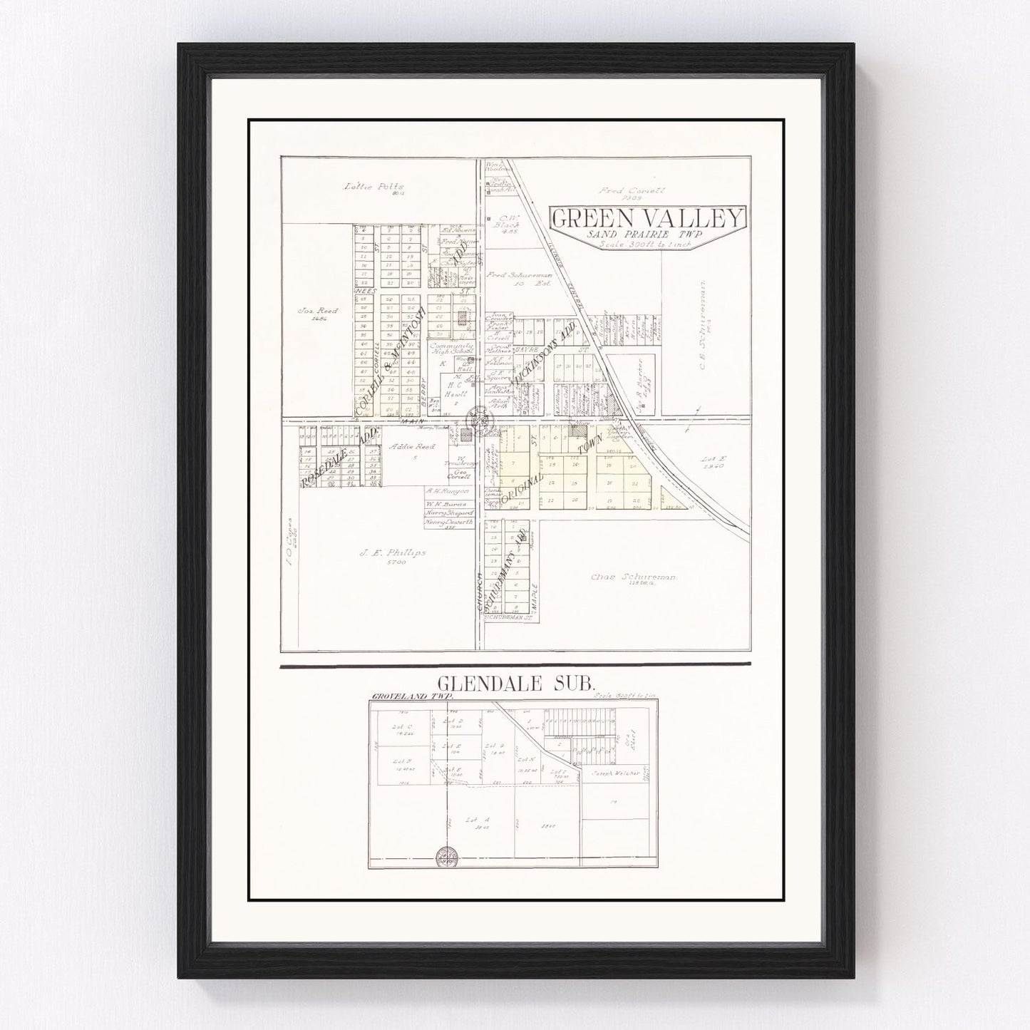 vintage map of Green Valley, Illinois, 1929