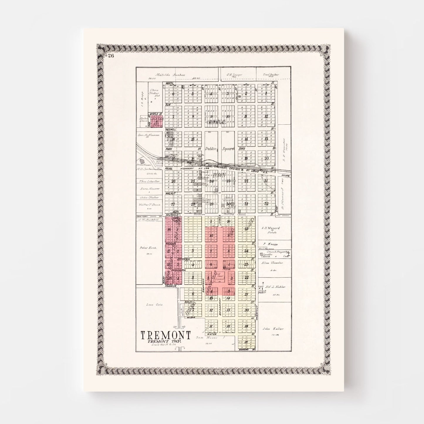 Vintage Map of Tremont, Illinois, 1929