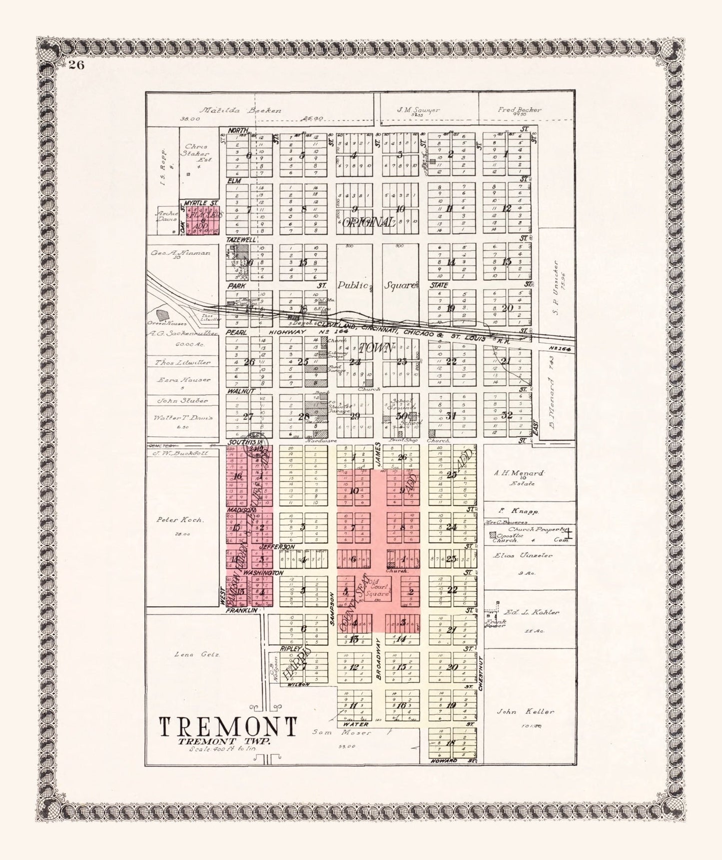 Vintage Map of Tremont, Illinois, 1929