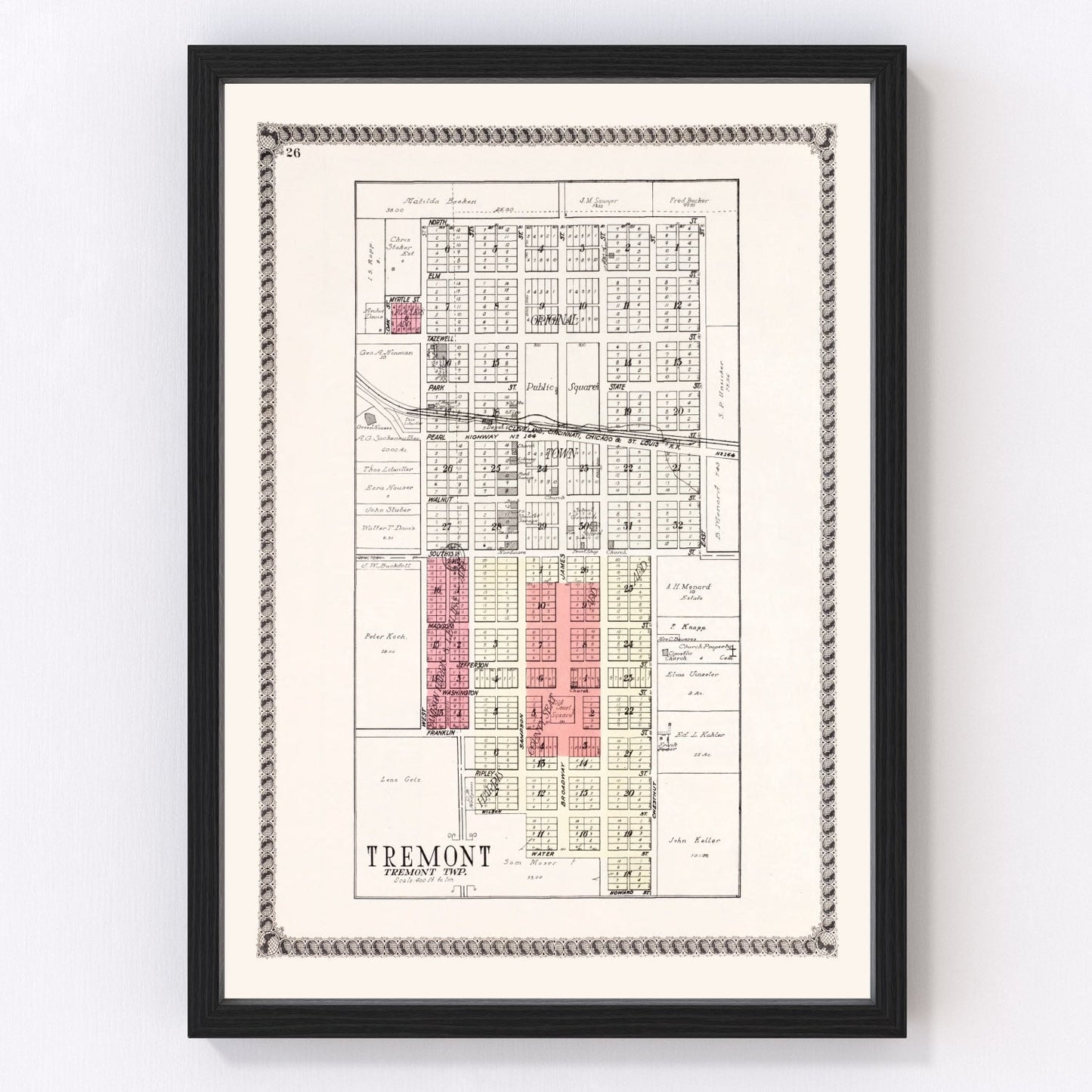 vintage map of Tremont, Illinois, 1929