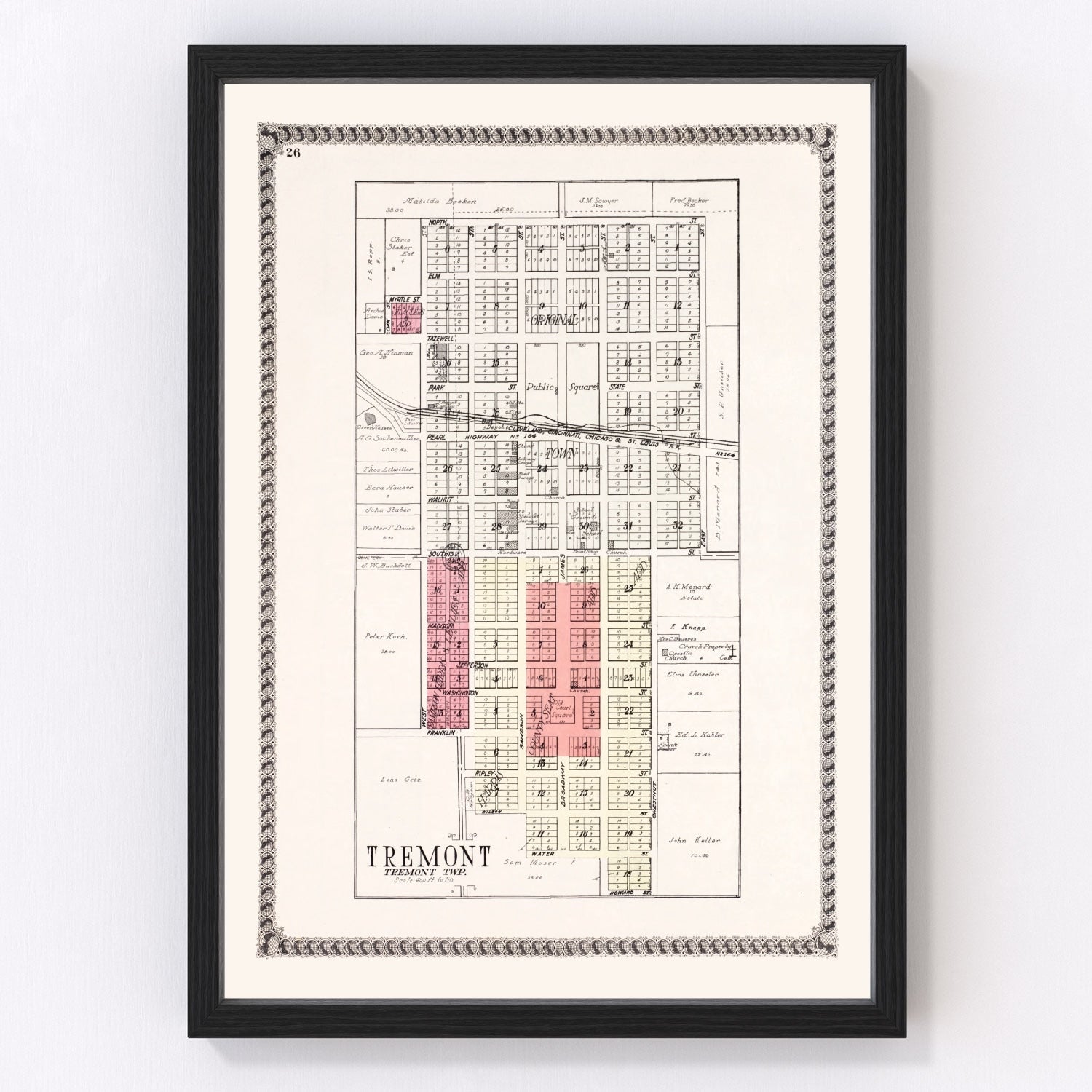 vintage map of Tremont, Illinois, 1929