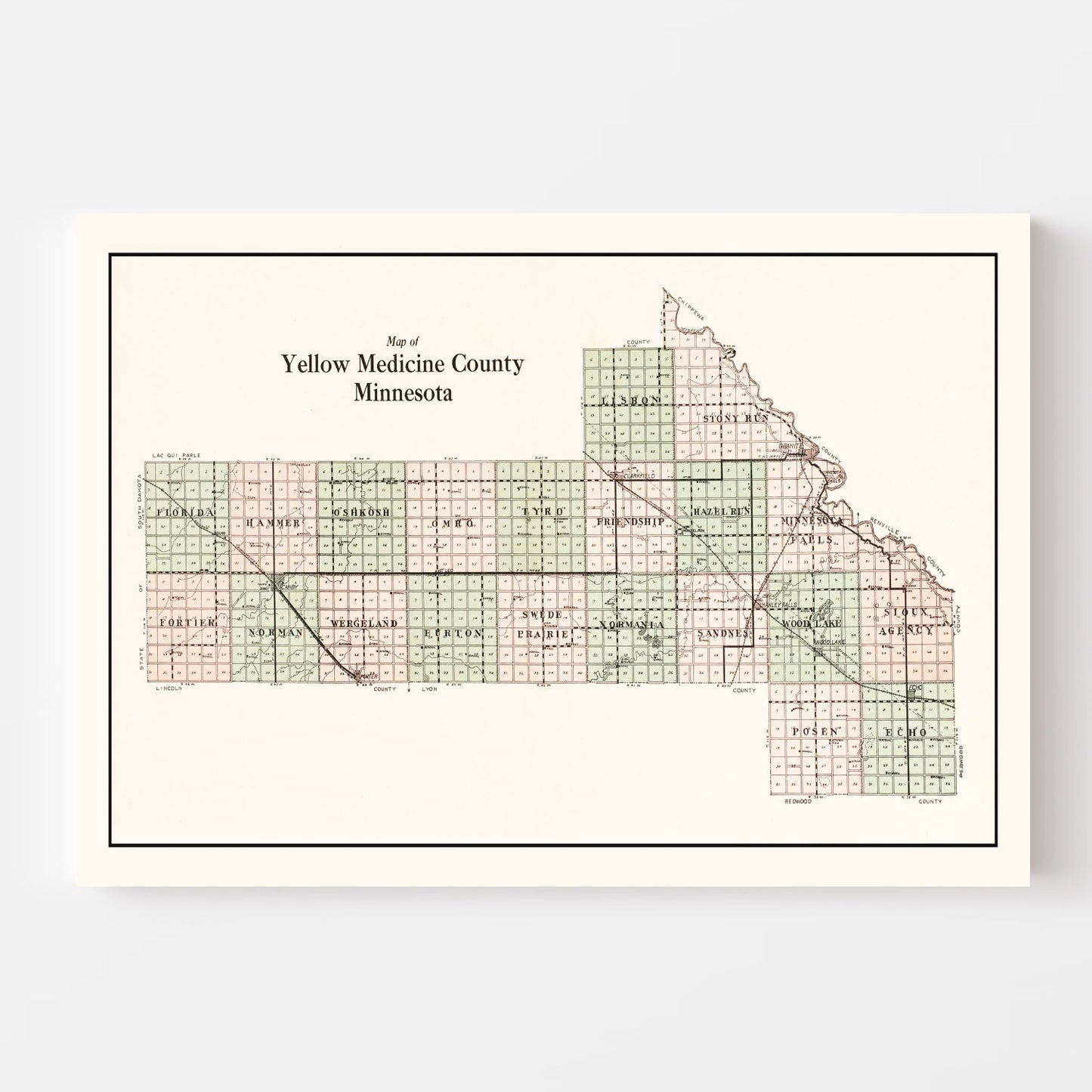 Vintage Map of Yellow Medicine County, Minnesota, 1929