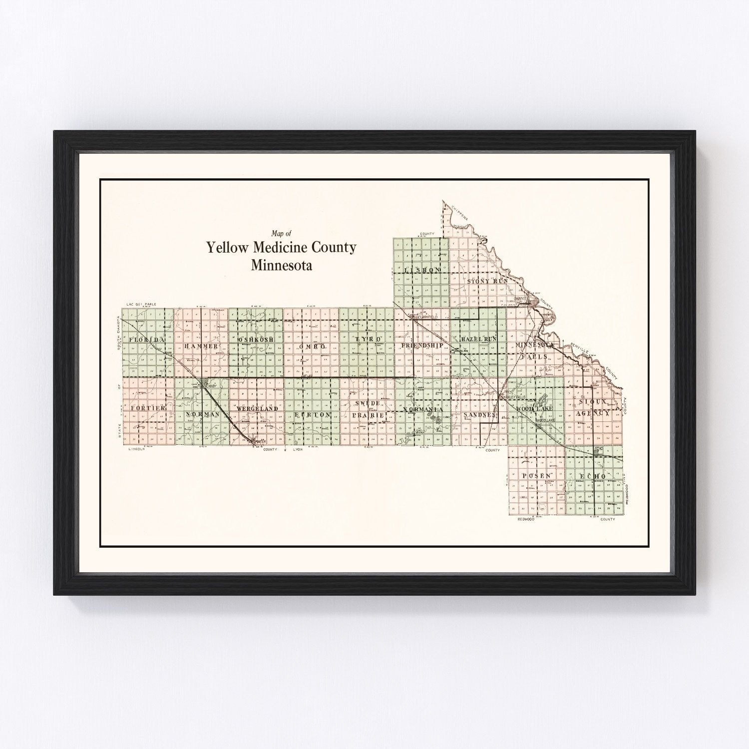 Vintage map of Yellow Medicine County, Minnesota, 1929