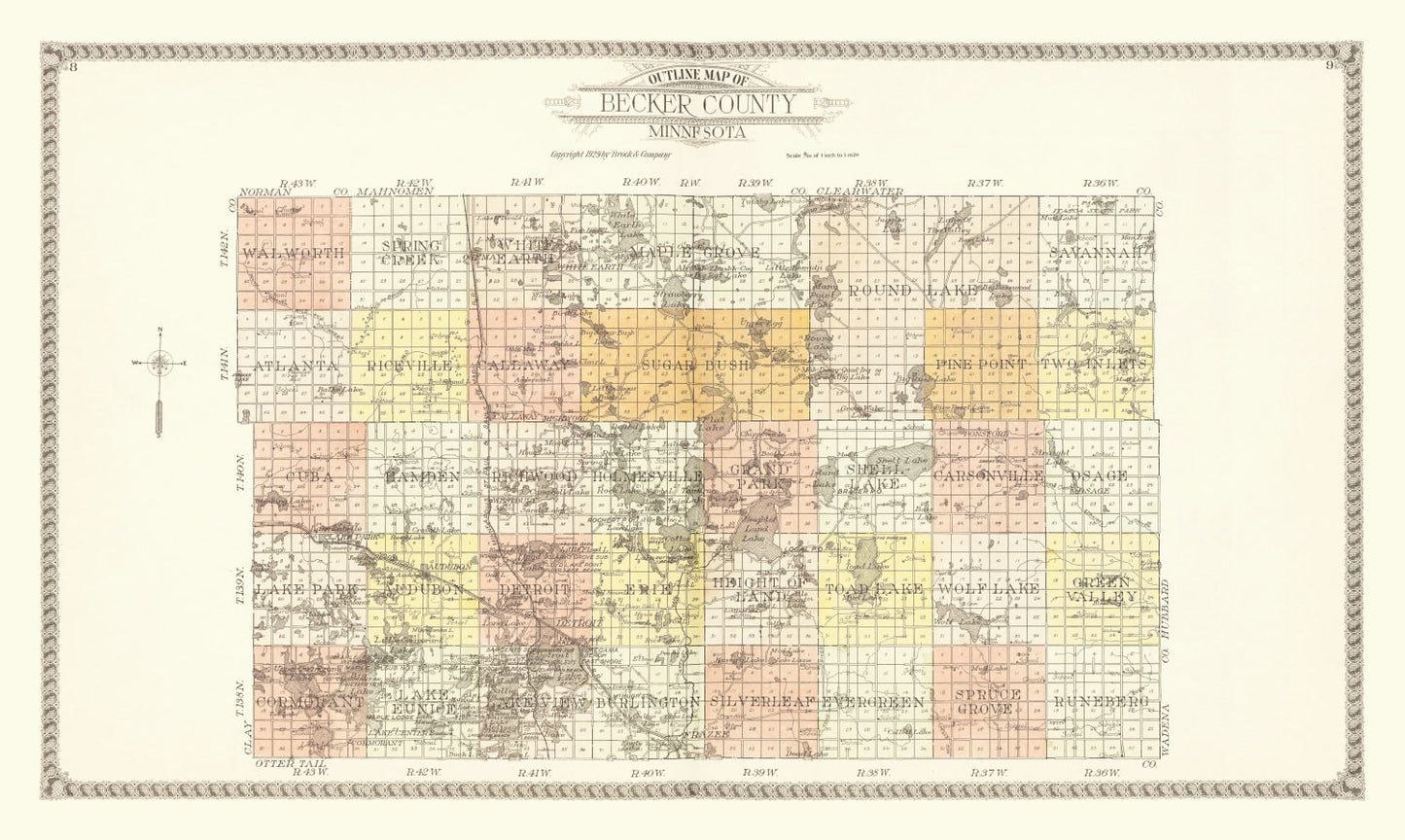 Vintage Map of Becker County, Minnesota, 1929